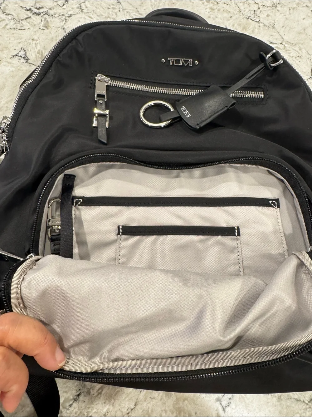 TUMI Backpack Black Nylon w/Silver Trim EUC